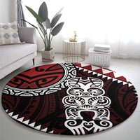 Red Aotearoa Niho Taniwha Round Carpet Maori Mythology Tooth - Taniko Motifs