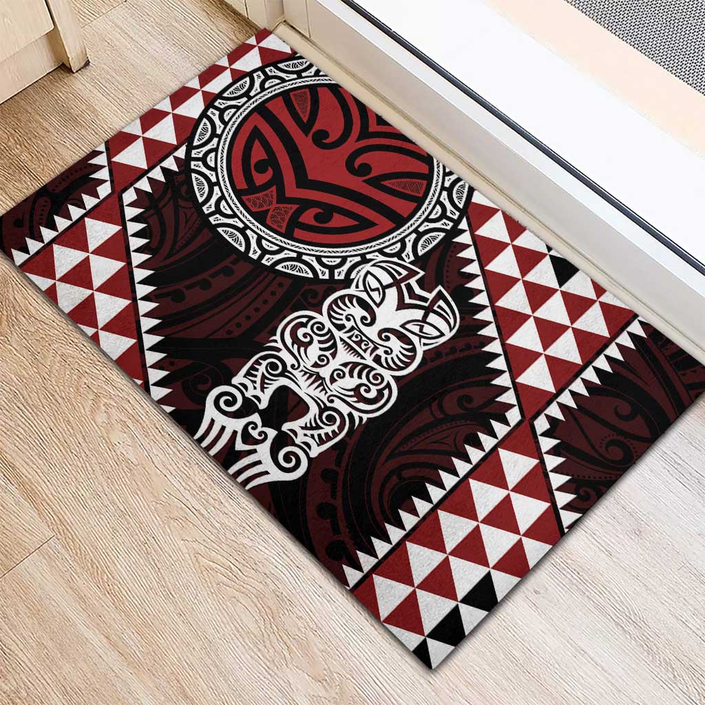 Red Aotearoa Niho Taniwha Rubber Doormat Maori Mythology Tooth - Taniko Motifs LT14 - Polynesian Pride