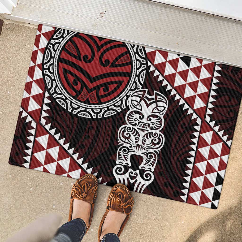 Red Aotearoa Niho Taniwha Rubber Doormat Maori Mythology Tooth - Taniko Motifs LT14 - Polynesian Pride