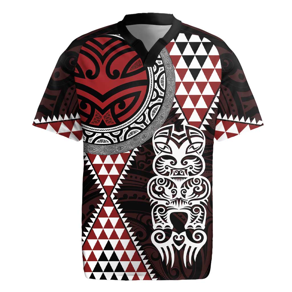 Red Aotearoa Niho Taniwha Rugby Jersey Maori Mythology Tooth - Taniko Motifs