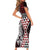 Red Aotearoa Niho Taniwha Short Sleeve Bodycon Dress Maori Mythology Tooth - Taniko Motifs