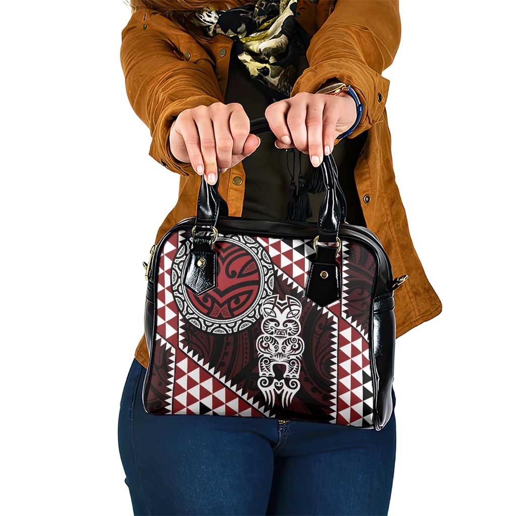 Red Aotearoa Niho Taniwha Shoulder Handbag Maori Mythology Tooth - Taniko Motifs