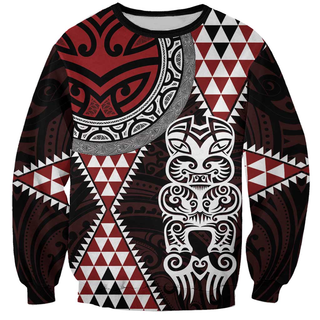 Red Aotearoa Niho Taniwha Sweatshirt Maori Mythology Tooth - Taniko Motifs