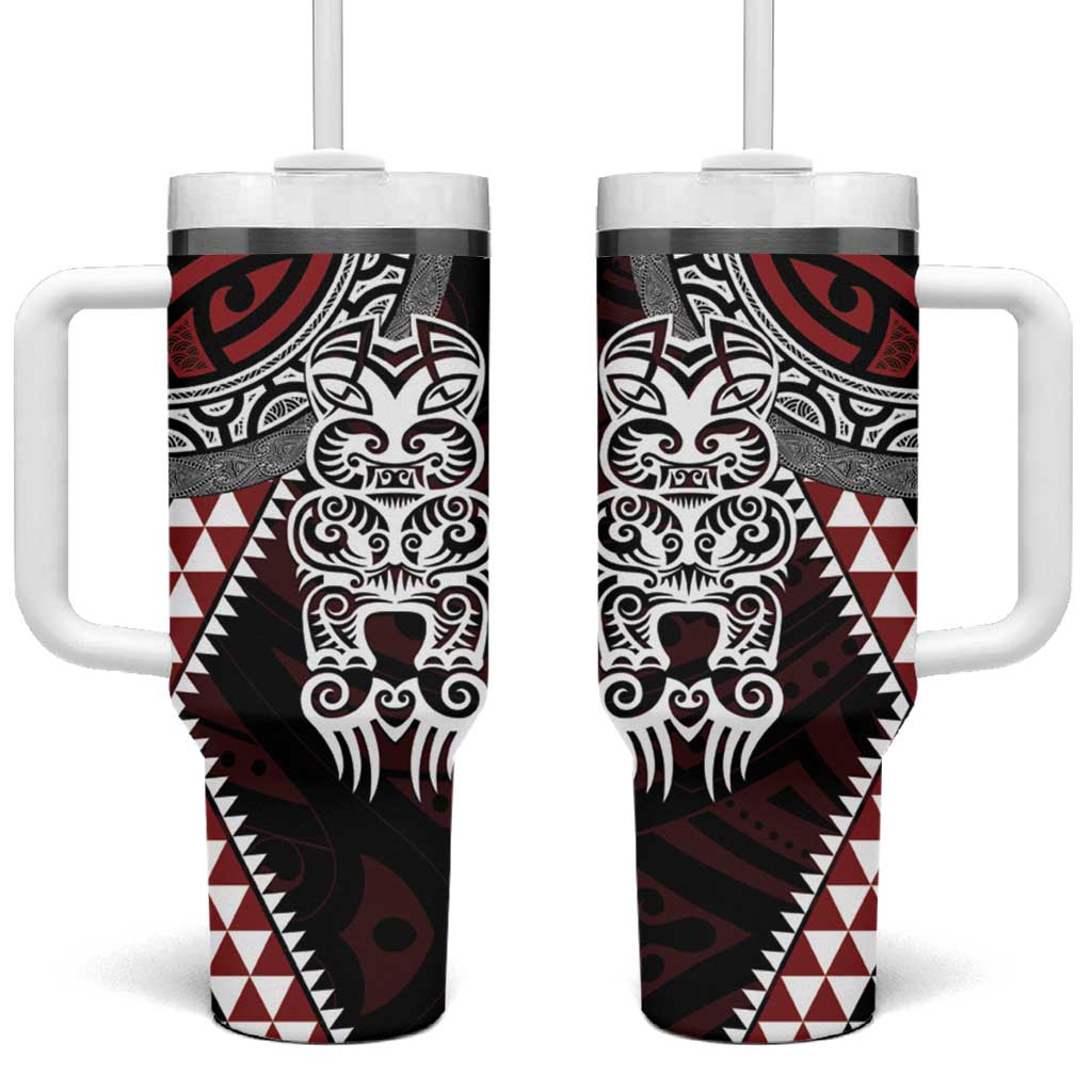 Red Aotearoa Niho Taniwha Tumbler With Handle Maori Mythology Tooth - Taniko Motifs