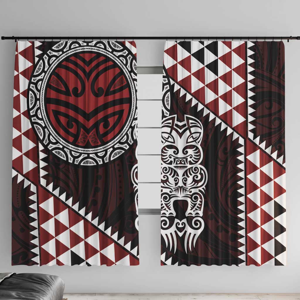 Red Aotearoa Niho Taniwha Window Curtain Maori Mythology Tooth - Taniko Motifs