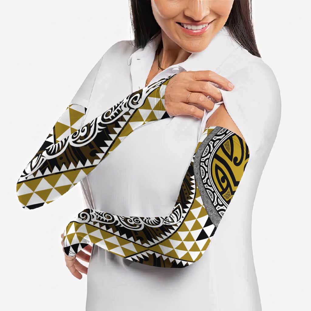 Yellow Aotearoa Niho Taniwha Arm Sleeves Maori Mythology Tooth - Taniko Motifs - Polynesian Pride