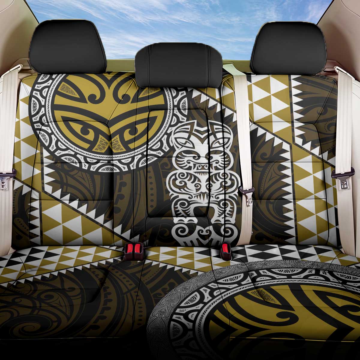 Yellow Aotearoa Niho Taniwha Back Car Seat Cover Maori Mythology Tooth - Taniko Motifs