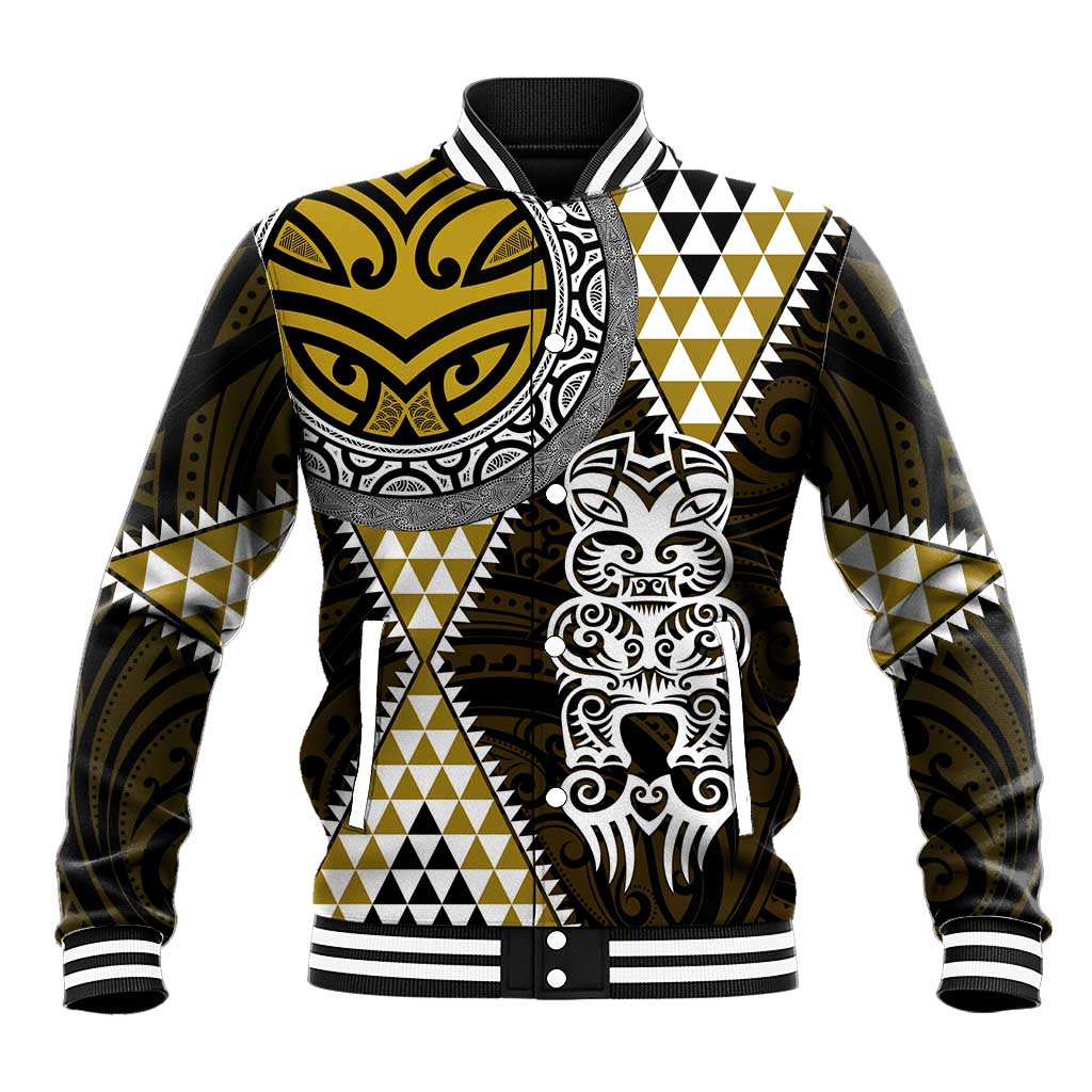 Yellow Aotearoa Niho Taniwha Baseball Jacket Maori Mythology Tooth - Taniko Motifs