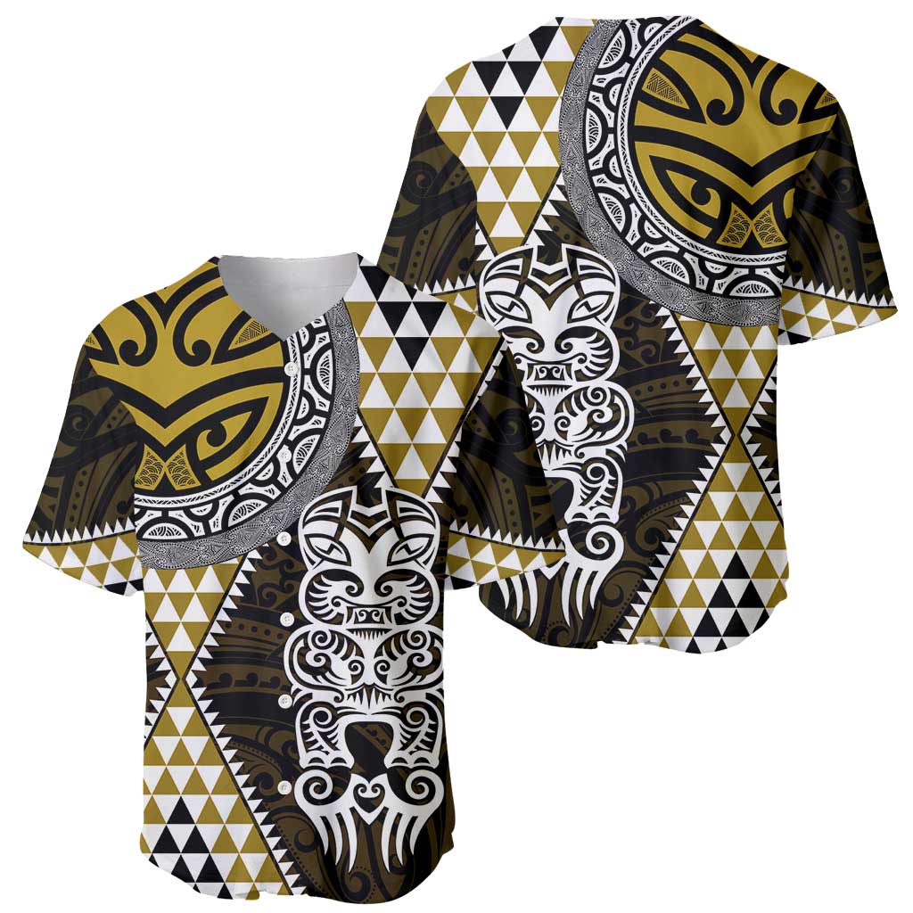 Yellow Aotearoa Niho Taniwha Baseball Jersey Maori Mythology Tooth - Taniko Motifs LT14 - Polynesian Pride