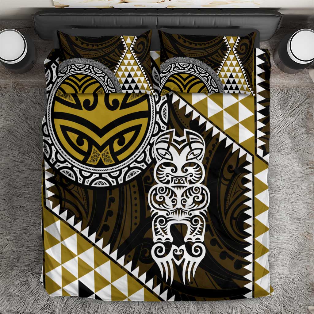 Yellow Aotearoa Niho Taniwha Bedding Set Maori Mythology Tooth - Taniko Motifs