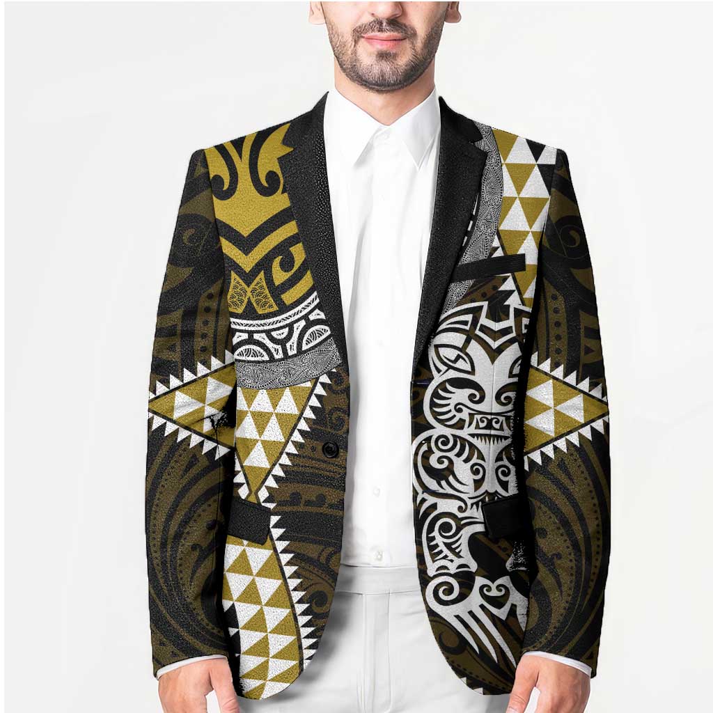 Yellow Aotearoa Niho Taniwha Blazer Maori Mythology Tooth - Taniko Motifs - Polynesian Pride