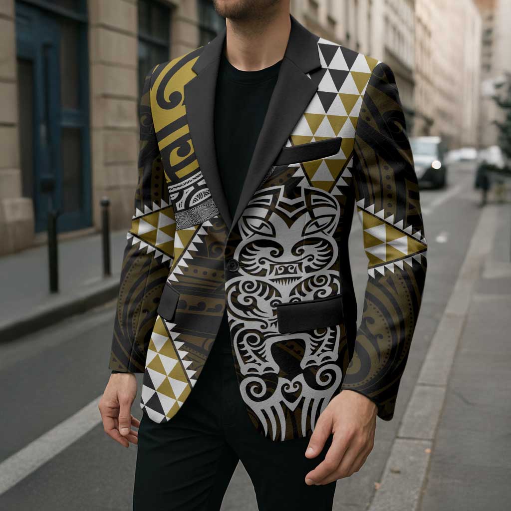 Yellow Aotearoa Niho Taniwha Blazer Maori Mythology Tooth - Taniko Motifs - Polynesian Pride