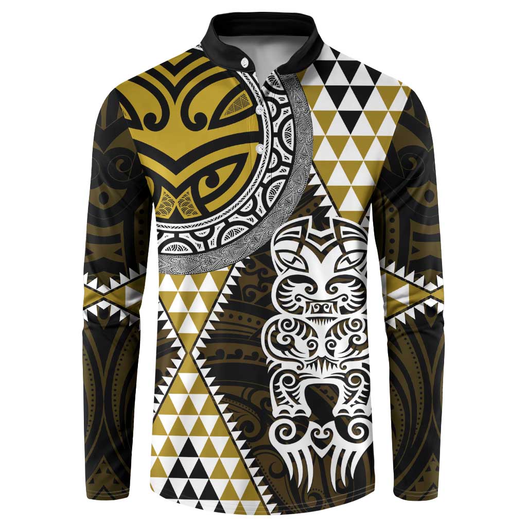 Yellow Aotearoa Niho Taniwha Button Sweatshirt Maori Mythology Tooth - Taniko Motifs