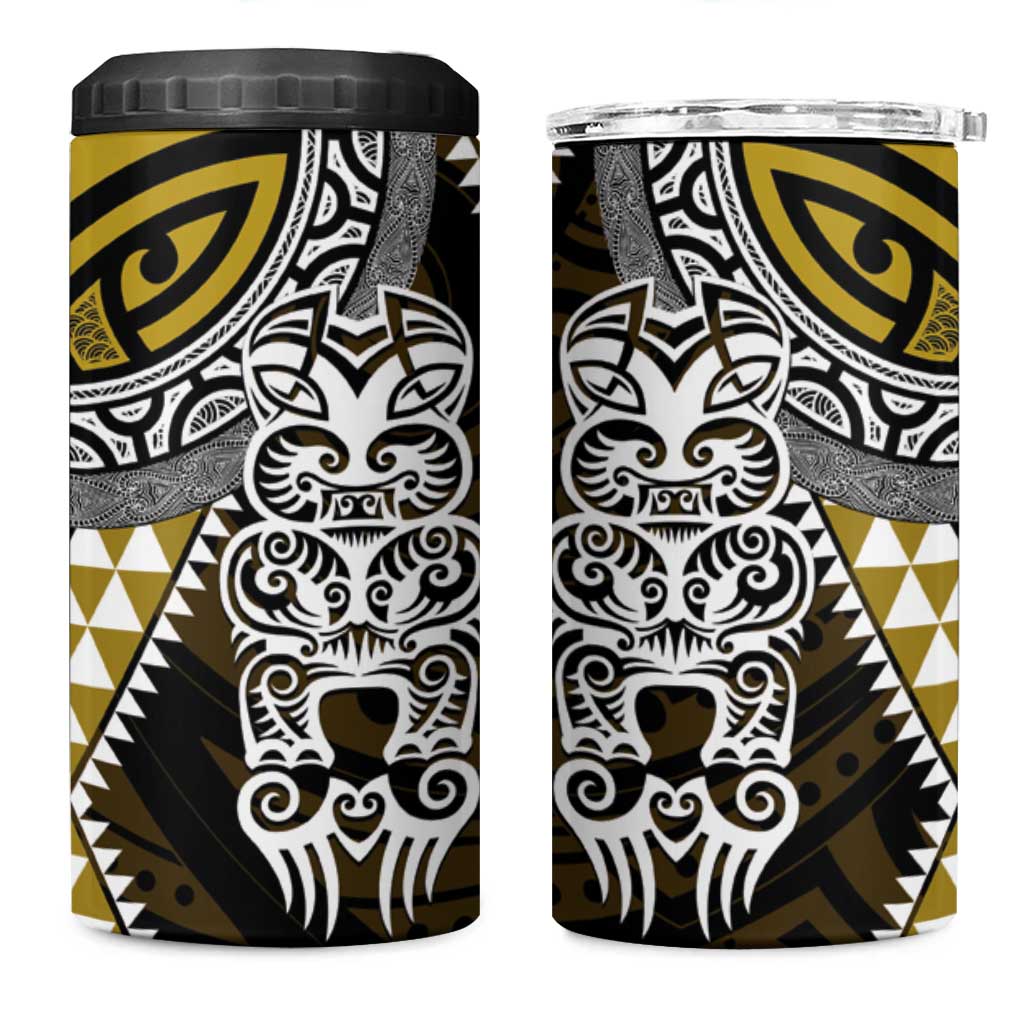 Yellow Aotearoa Niho Taniwha 4 in 1 Can Cooler Tumbler Maori Mythology Tooth - Taniko Motifs