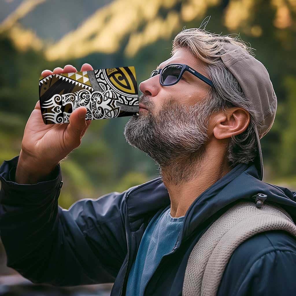 Yellow Aotearoa Niho Taniwha 4 in 1 Can Cooler Tumbler Maori Mythology Tooth - Taniko Motifs