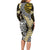 Yellow Aotearoa Niho Taniwha Family Matching Long Sleeve Bodycon Dress and Hawaiian Shirt Maori Mythology Tooth - Taniko Motifs