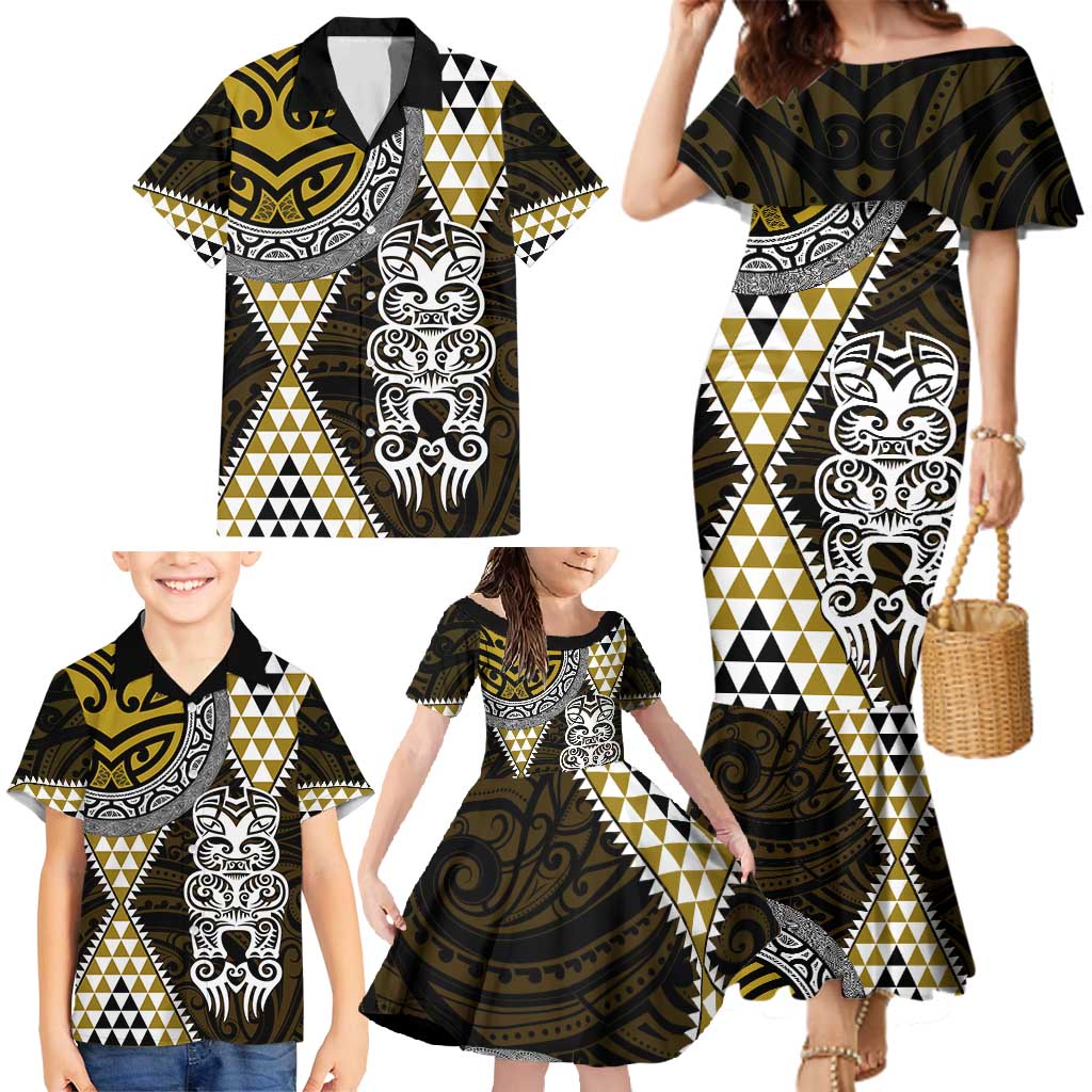 Yellow Aotearoa Niho Taniwha Family Matching Mermaid Dress and Hawaiian Shirt Maori Mythology Tooth - Taniko Motifs