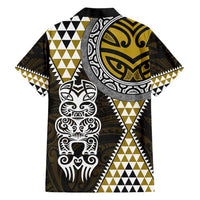 Yellow Aotearoa Niho Taniwha Family Matching Short Sleeve Bodycon Dress and Hawaiian Shirt Maori Mythology Tooth - Taniko Motifs