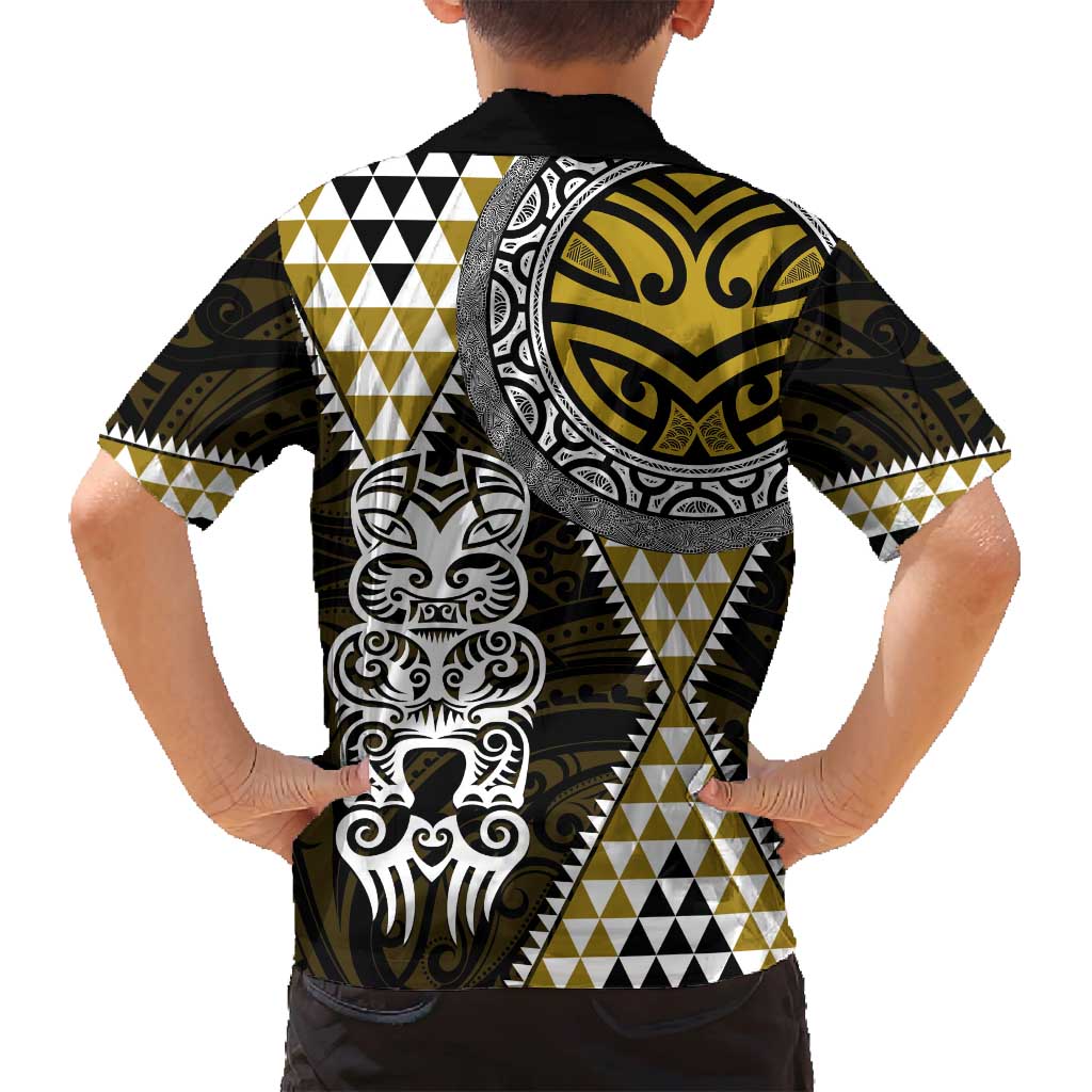 Yellow Aotearoa Niho Taniwha Family Matching Tank Maxi Dress and Hawaiian Shirt Maori Mythology Tooth - Taniko Motifs