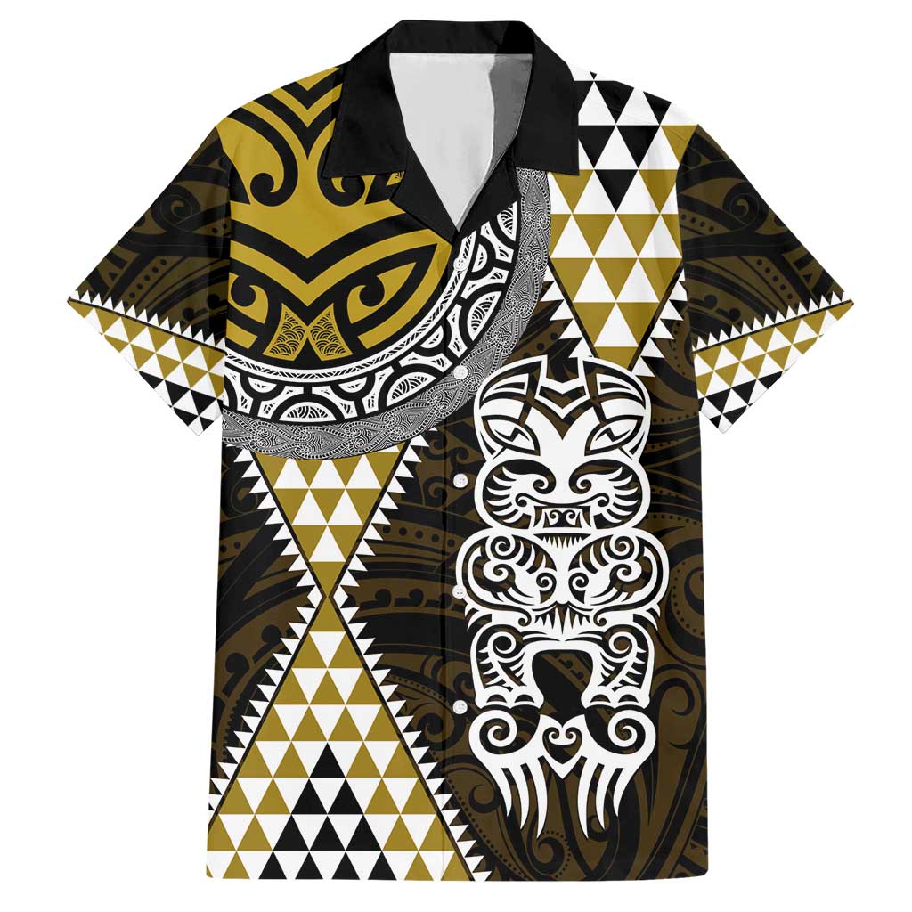 Yellow Aotearoa Niho Taniwha Hawaiian Shirt Maori Mythology Tooth - Taniko Motifs