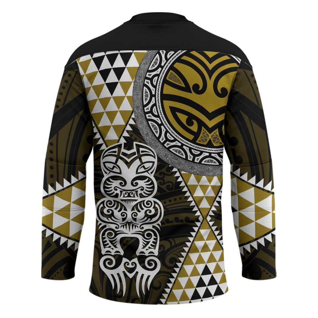 Yellow Aotearoa Niho Taniwha Hockey Jersey Maori Mythology Tooth - Taniko Motifs - Polynesian Pride