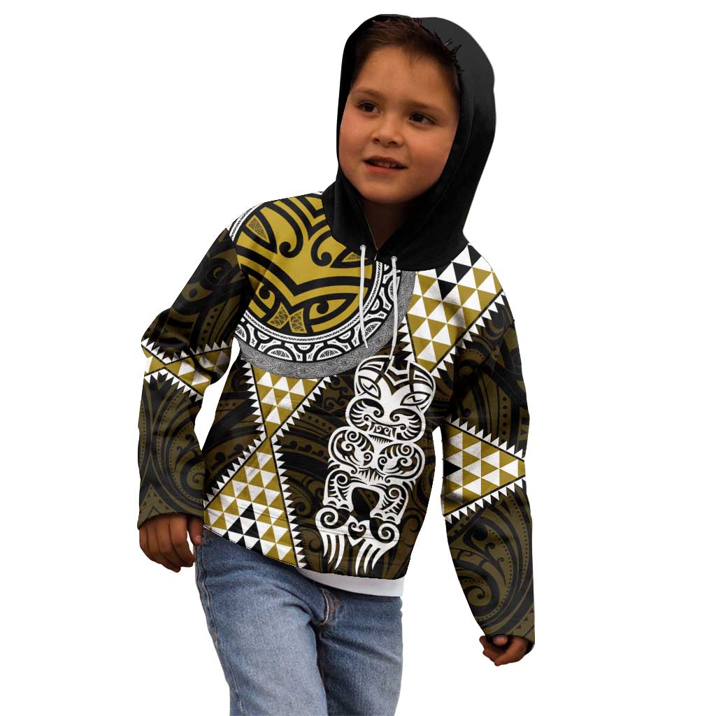 Yellow Aotearoa Niho Taniwha Kid Hoodie Maori Mythology Tooth - Taniko Motifs