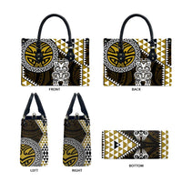 Yellow Aotearoa Niho Taniwha Leather Bag Maori Mythology Tooth - Taniko Motifs - Polynesian Pride