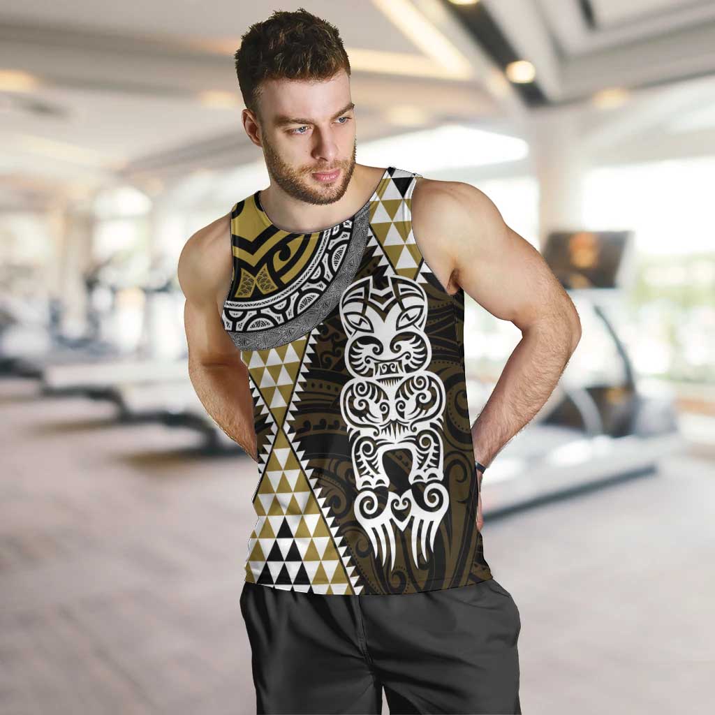 Yellow Aotearoa Niho Taniwha Men Tank Top Maori Mythology Tooth - Taniko Motifs