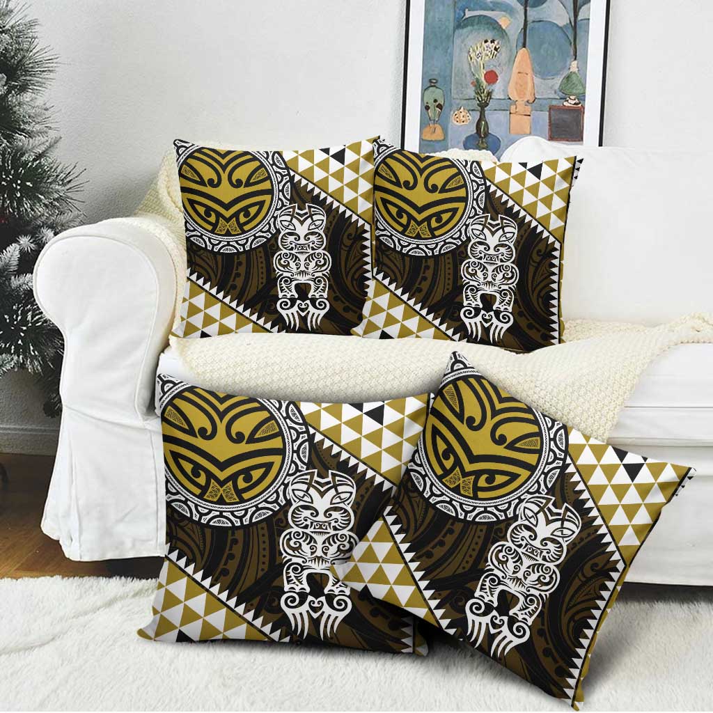 Yellow Aotearoa Niho Taniwha Pillow Cover Maori Mythology Tooth - Taniko Motifs - Polynesian Pride