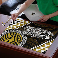 Yellow Aotearoa Niho Taniwha Puzzle Maori Mythology Tooth - Taniko Motifs - Polynesian Pride
