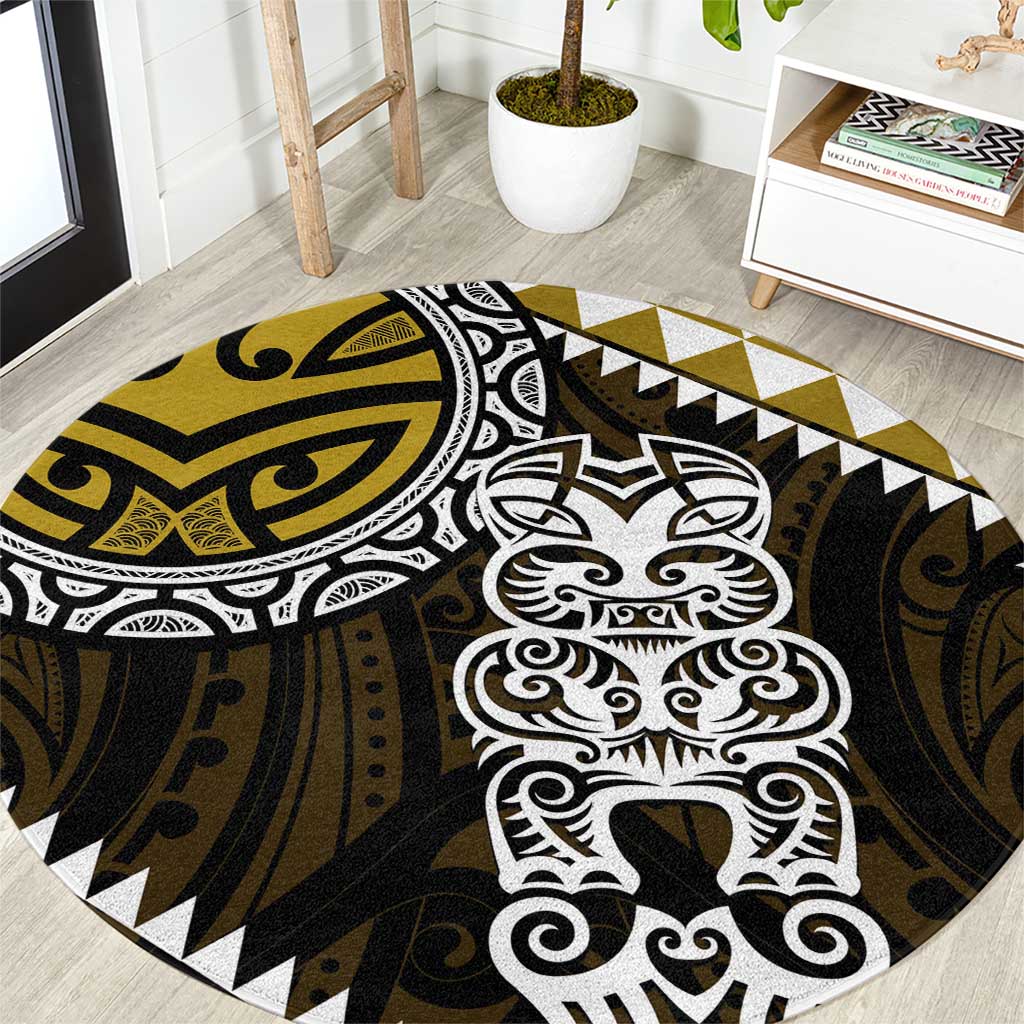 Yellow Aotearoa Niho Taniwha Round Carpet Maori Mythology Tooth - Taniko Motifs