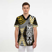 Yellow Aotearoa Niho Taniwha Scrub Top Maori Mythology Tooth - Taniko Motifs - Polynesian Pride