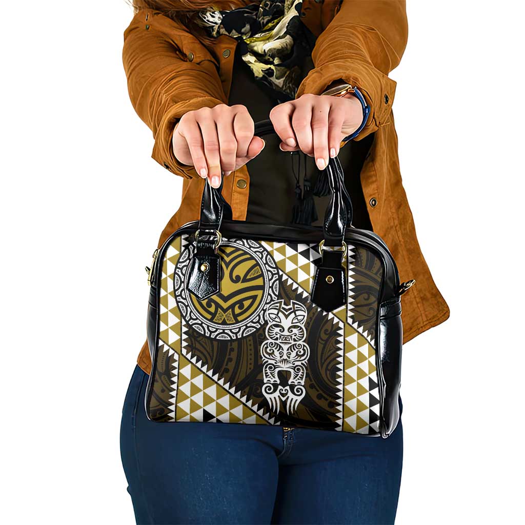 Yellow Aotearoa Niho Taniwha Shoulder Handbag Maori Mythology Tooth - Taniko Motifs