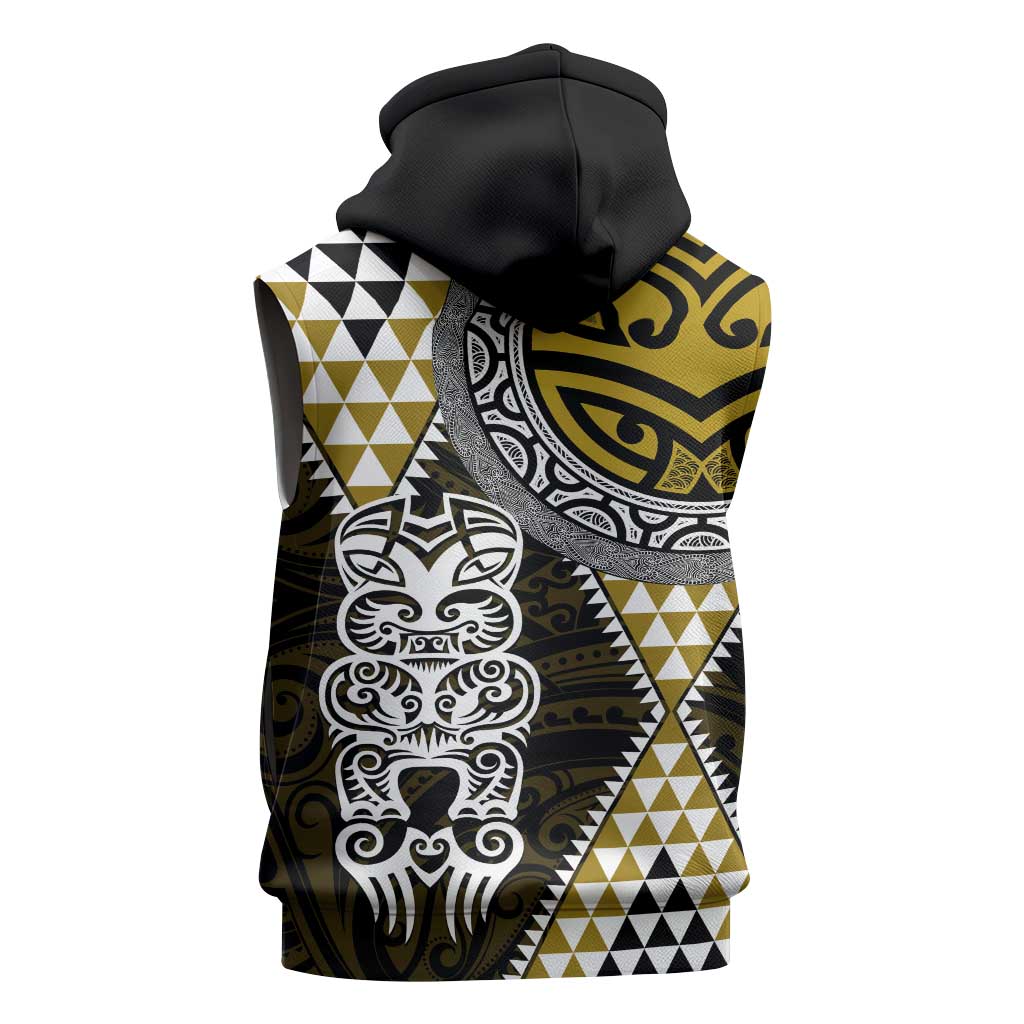 Yellow Aotearoa Niho Taniwha Sleeveless Zip Hoodie Maori Mythology Tooth - Taniko Motifs - Polynesian Pride