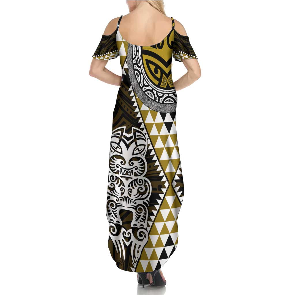 Yellow Aotearoa Niho Taniwha Summer Maxi Dress Maori Mythology Tooth - Taniko Motifs
