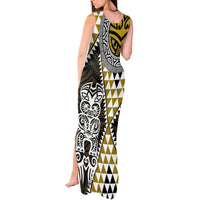 Yellow Aotearoa Niho Taniwha Tank Maxi Dress Maori Mythology Tooth - Taniko Motifs
