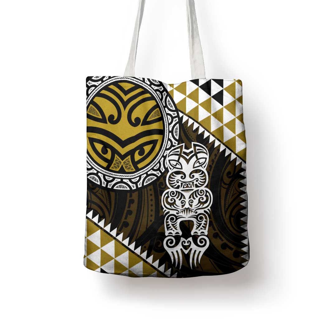 Yellow Aotearoa Niho Taniwha Tote Bag Maori Mythology Tooth - Taniko Motifs - Polynesian Pride