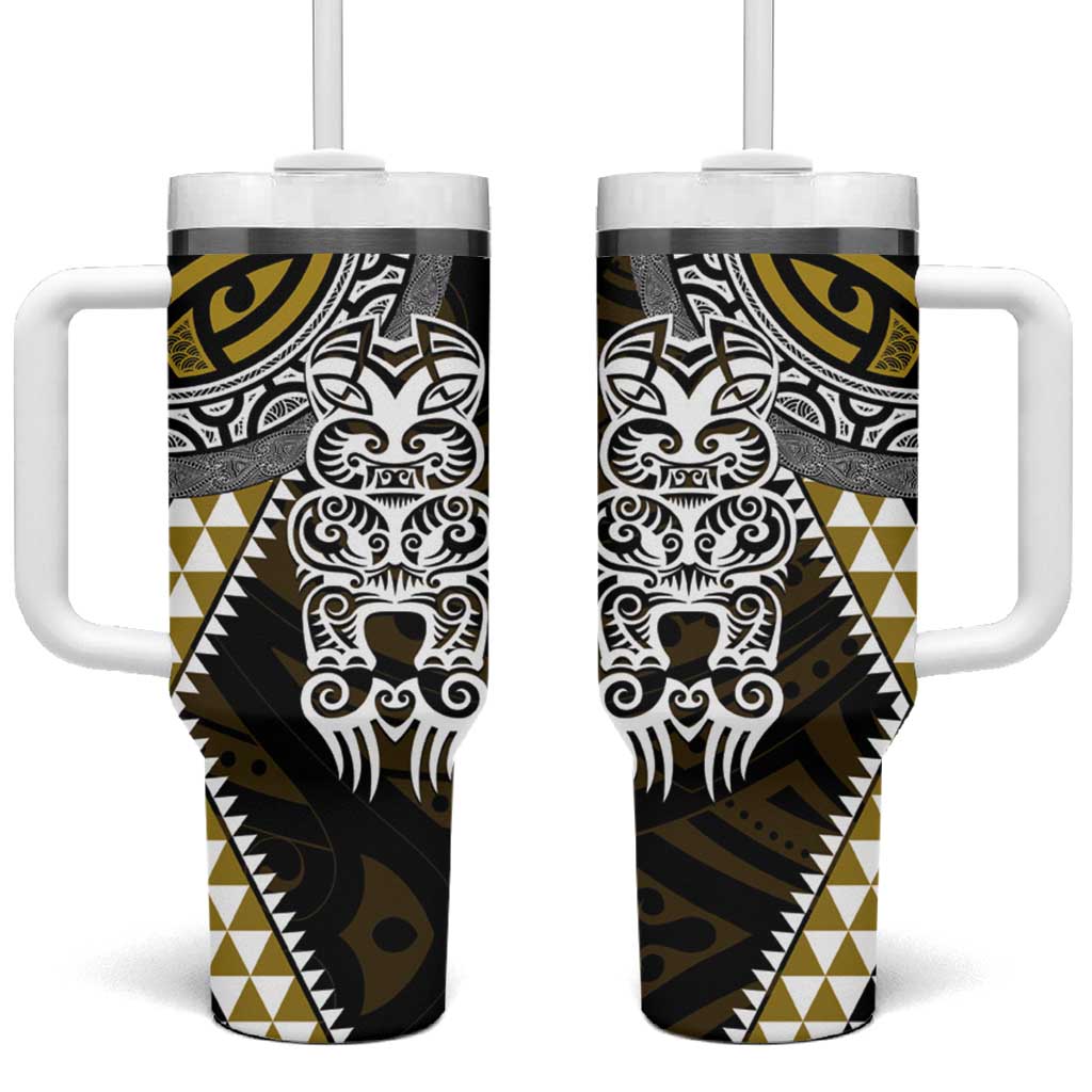 Yellow Aotearoa Niho Taniwha Tumbler With Handle Maori Mythology Tooth - Taniko Motifs