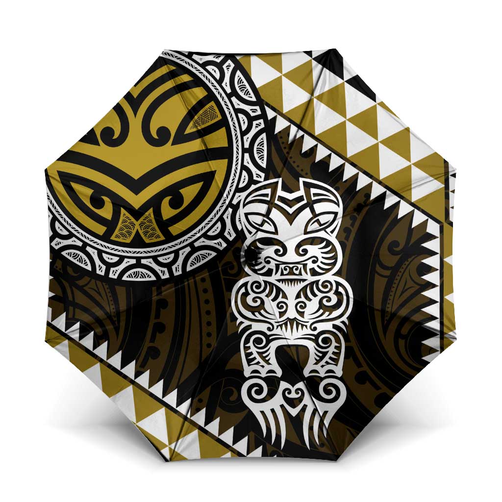 Yellow Aotearoa Niho Taniwha Umbrella Maori Mythology Tooth - Taniko Motifs - Polynesian Pride