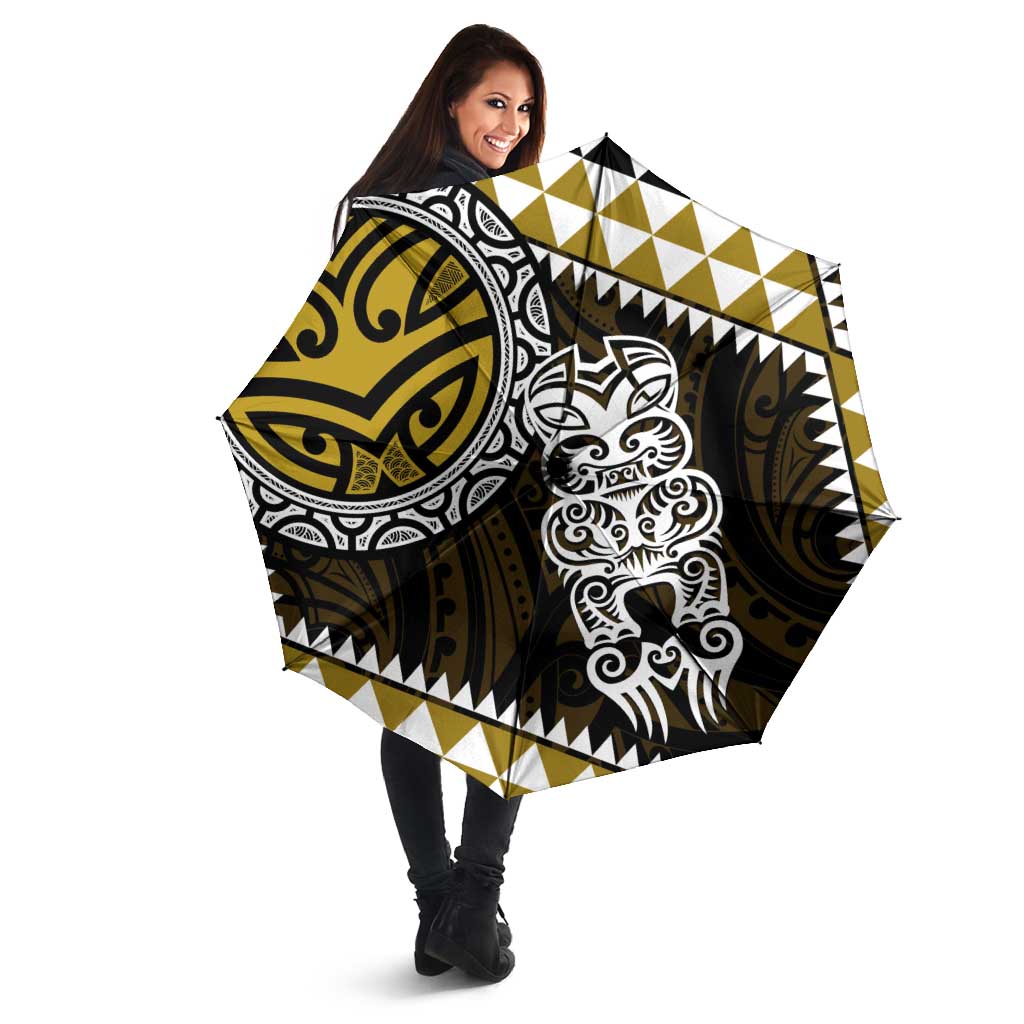 Yellow Aotearoa Niho Taniwha Umbrella Maori Mythology Tooth - Taniko Motifs - Polynesian Pride