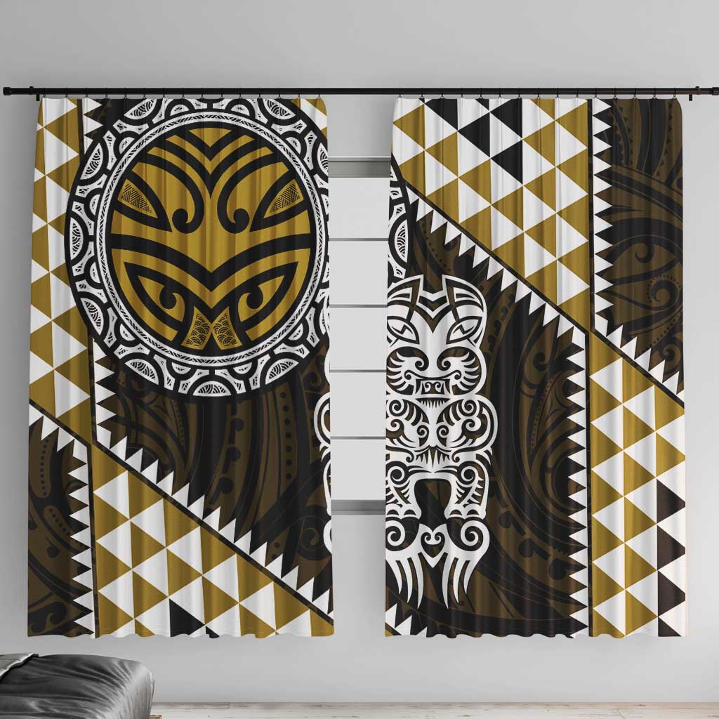 Yellow Aotearoa Niho Taniwha Window Curtain Maori Mythology Tooth - Taniko Motifs