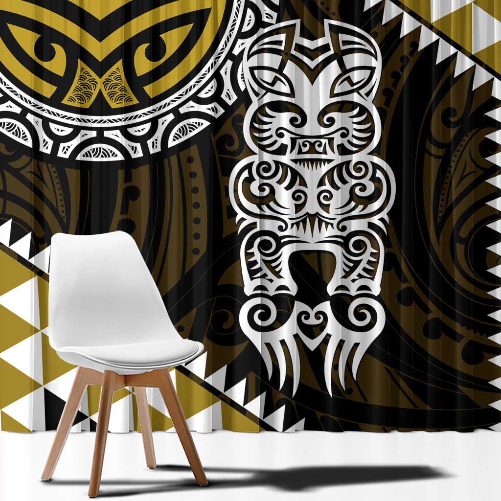 Yellow Aotearoa Niho Taniwha Window Curtain Maori Mythology Tooth - Taniko Motifs