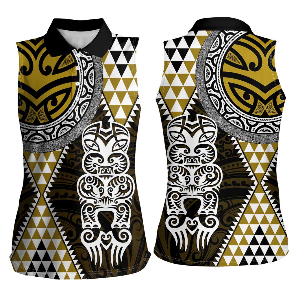 Yellow Aotearoa Niho Taniwha Women Sleeveless Polo Shirt Maori Mythology Tooth - Taniko Motifs
