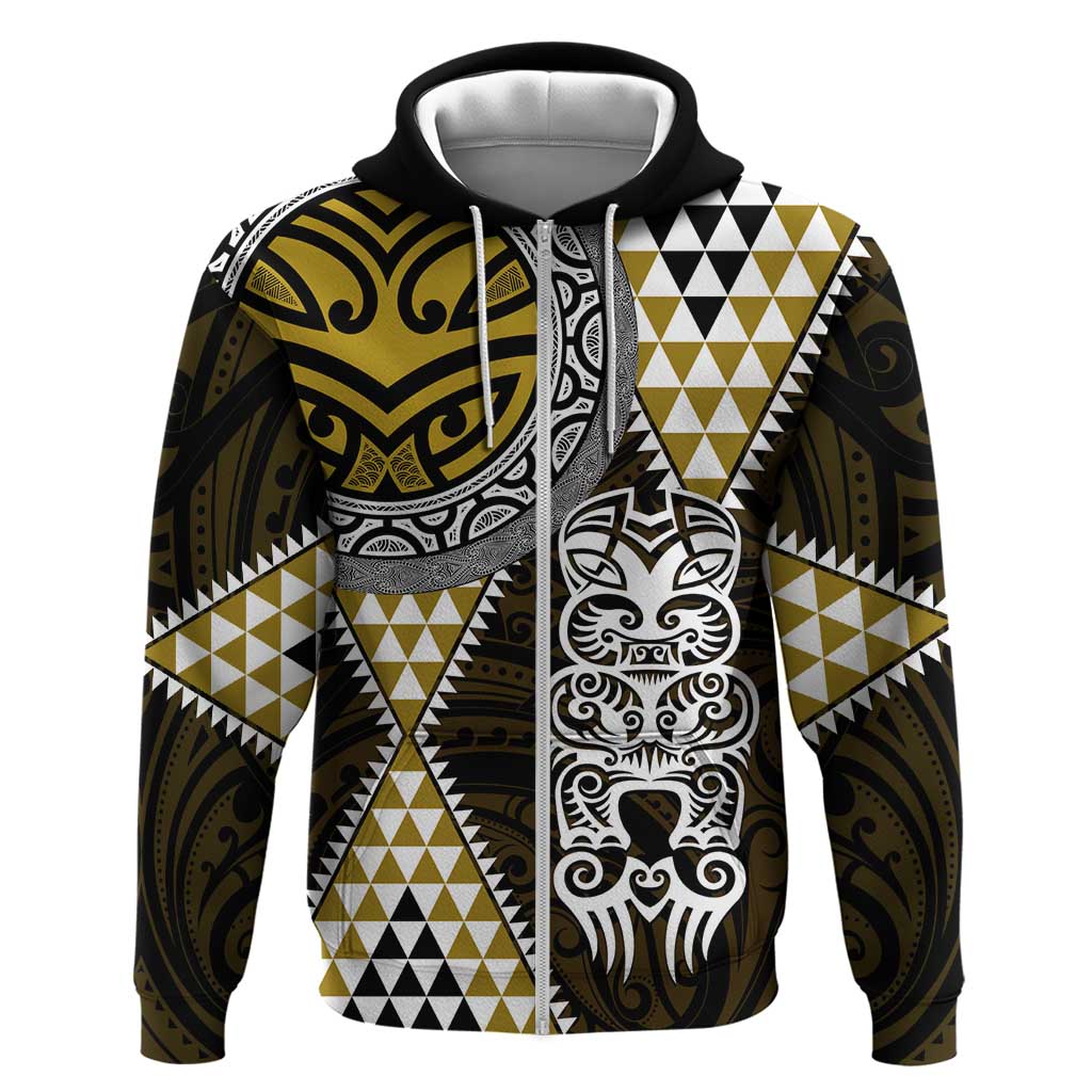 Yellow Aotearoa Niho Taniwha Zip Hoodie Maori Mythology Tooth - Taniko Motifs