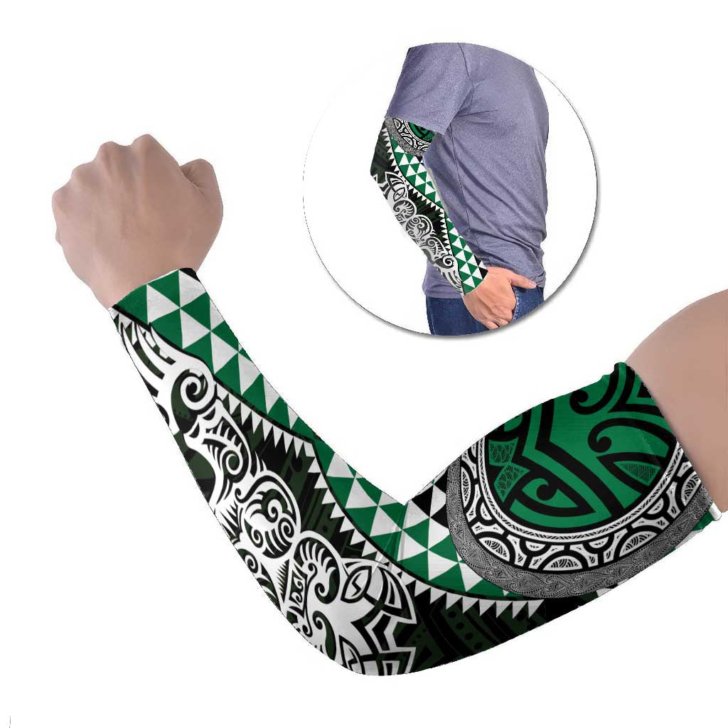 Green Aotearoa Niho Taniwha Arm Sleeves Maori Mythology Tooth - Taniko Motifs - Polynesian Pride