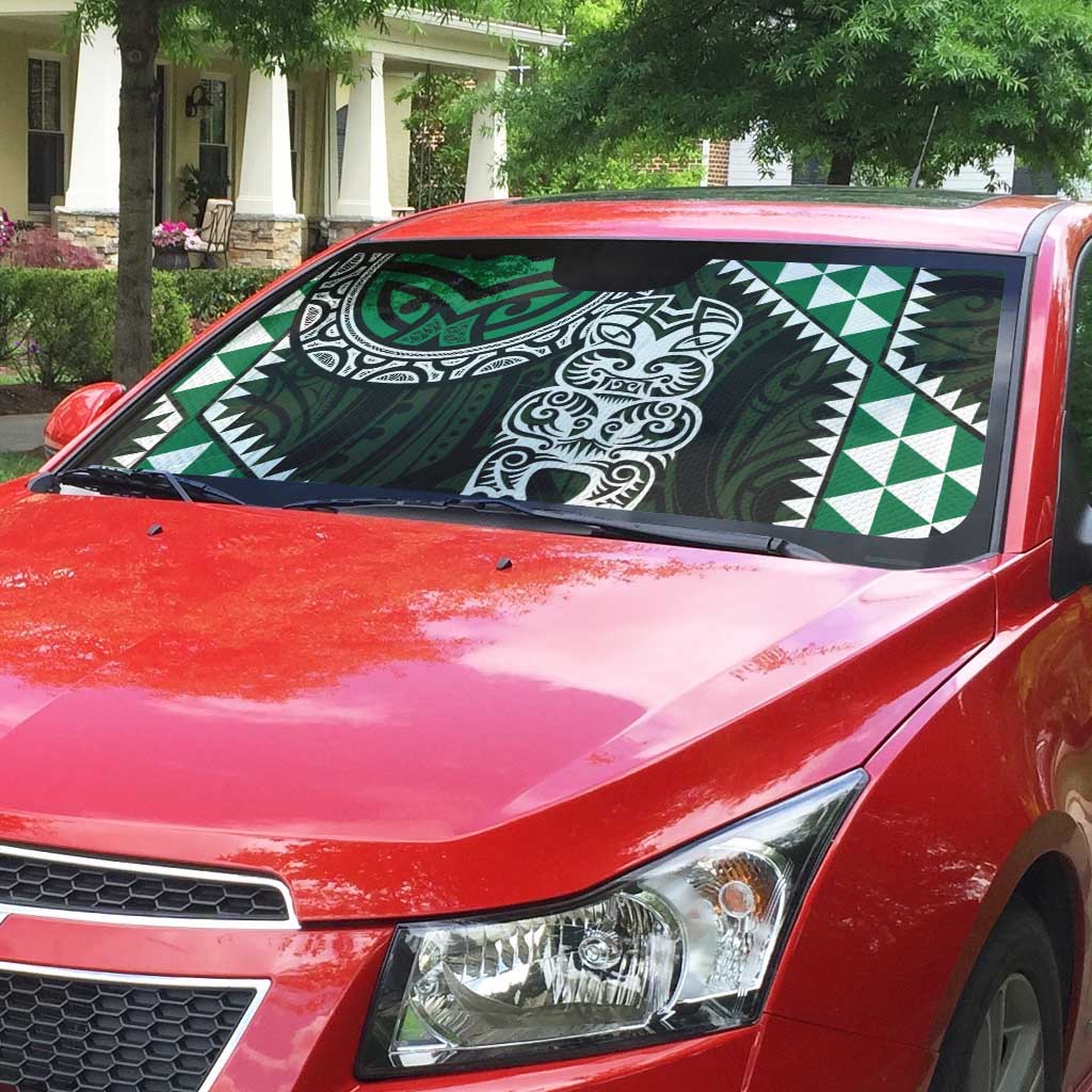 Green Aotearoa Niho Taniwha Auto Sun Shade Maori Mythology Tooth - Taniko Motifs LT14 - Polynesian Pride
