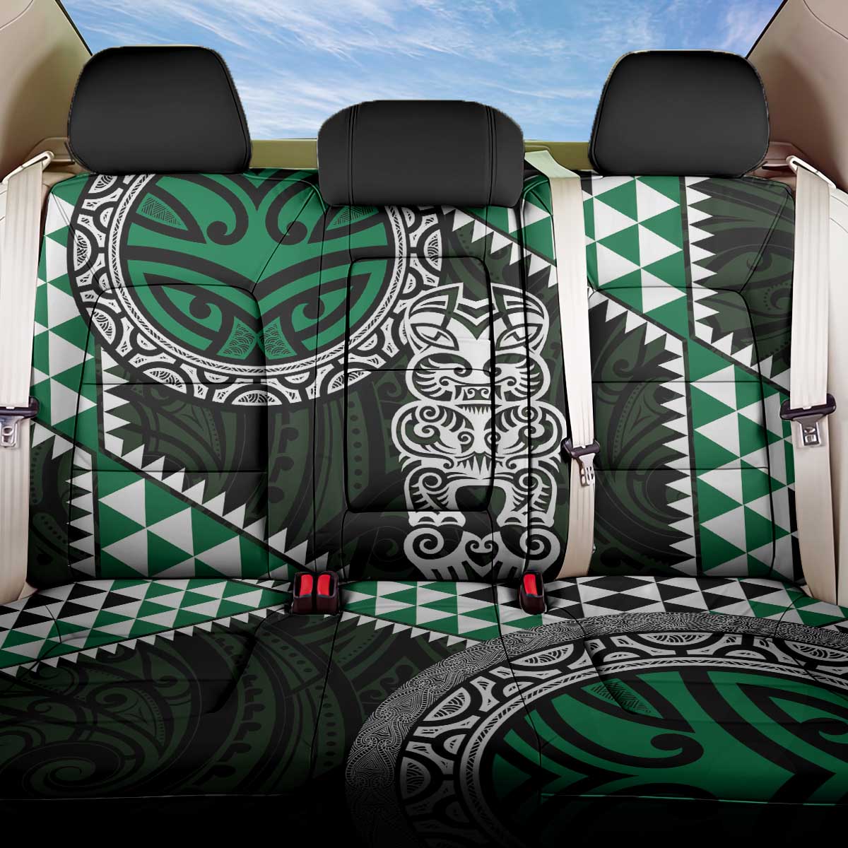 Green Aotearoa Niho Taniwha Back Car Seat Cover Maori Mythology Tooth - Taniko Motifs