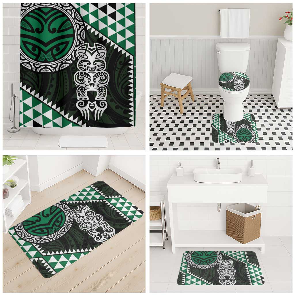 Green Aotearoa Niho Taniwha Bathroom Set Maori Mythology Tooth - Taniko Motifs - Polynesian Pride