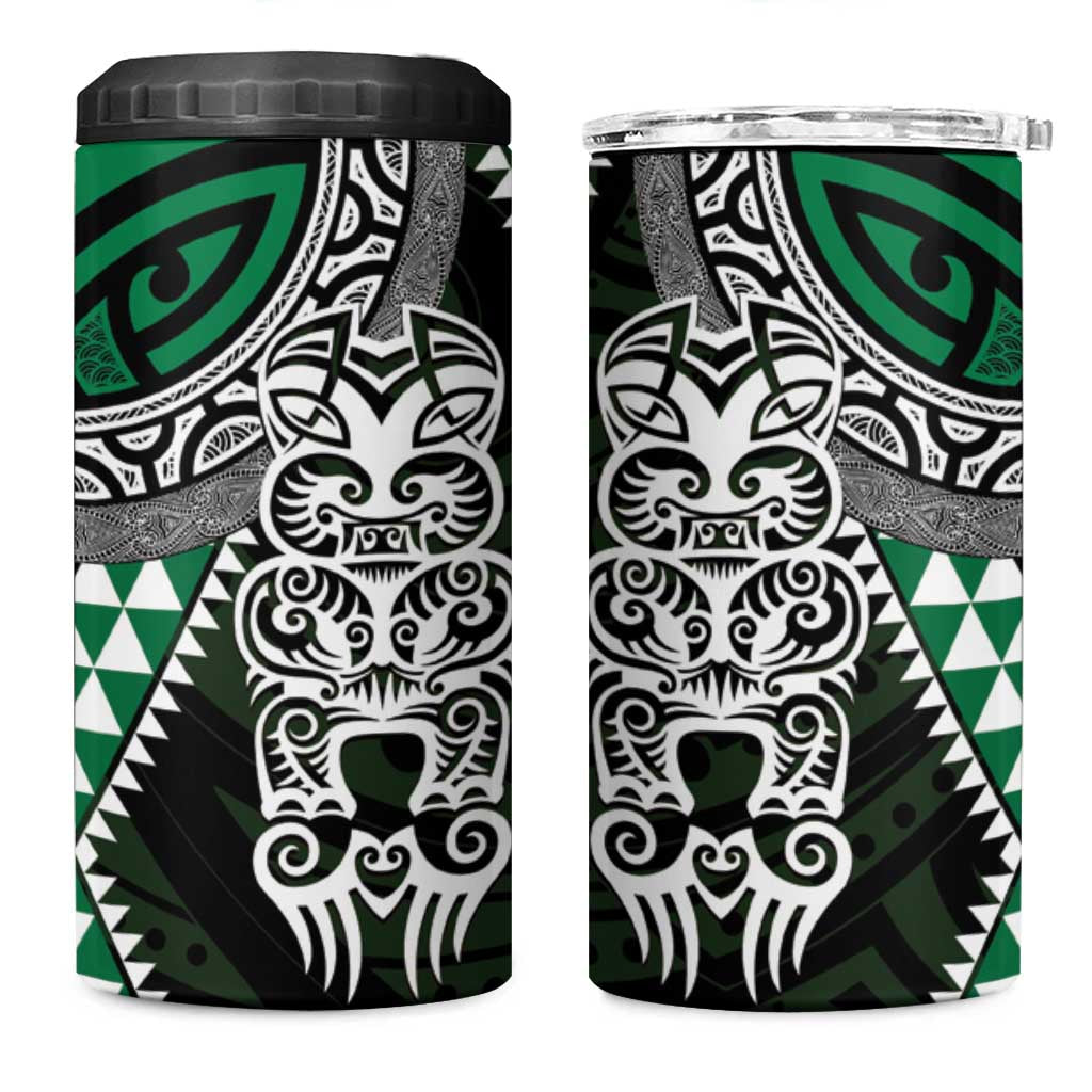 Green Aotearoa Niho Taniwha 4 in 1 Can Cooler Tumbler Maori Mythology Tooth - Taniko Motifs