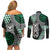 Green Aotearoa Niho Taniwha Couples Matching Off Shoulder Short Dress and Long Sleeve Button Shirt Maori Mythology Tooth - Taniko Motifs